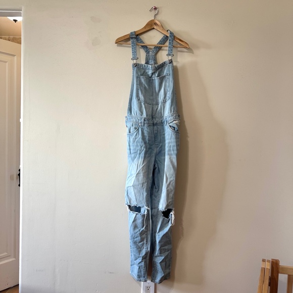 H&M Denim Overalls Long Pants Jean Distressed Knee patch 8 - Picture 1 of 9